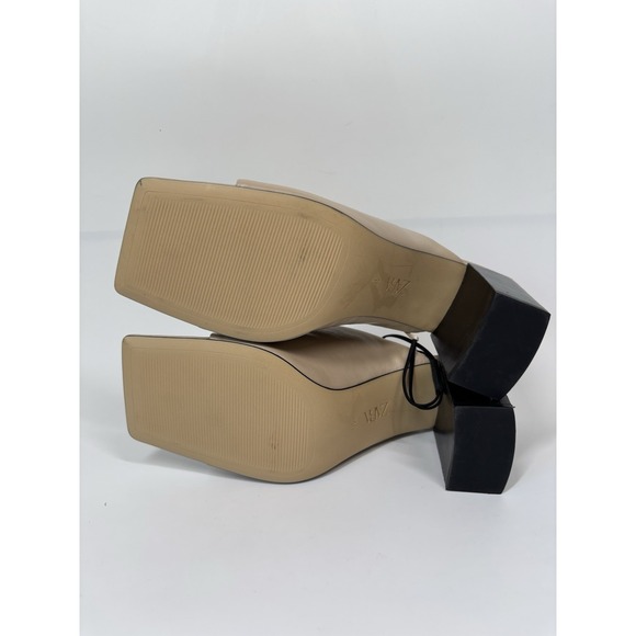 Zara Leather Sandals Womens 40 Beige Tan Heels Mules Squared Toe Slip On 90s Y2K - Picture 7 of 7
